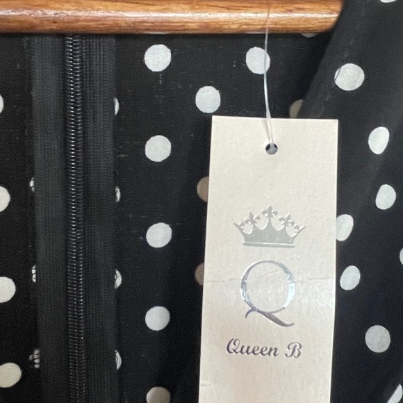 NWT! Queen Bee Maternity wrap midi dress black polka 12 long sleeves - Picture 9 of 11